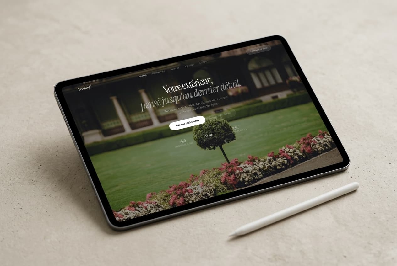 Site vitrine paysagiste affiché sur tablette